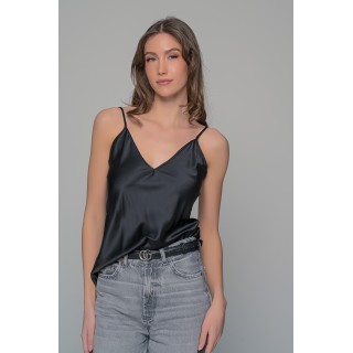 Σατέν Lingerie Top - Μαύρο