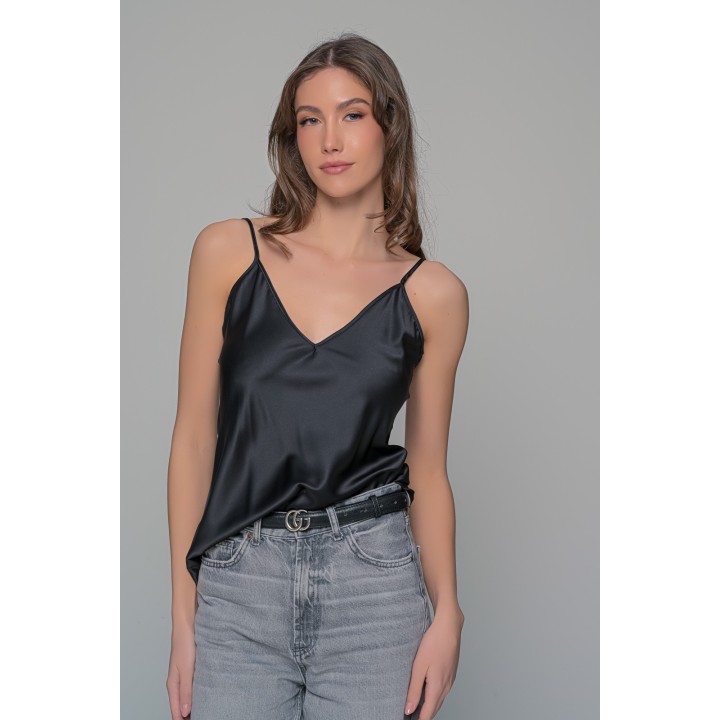 Σατέν Lingerie Top - Μαύρο