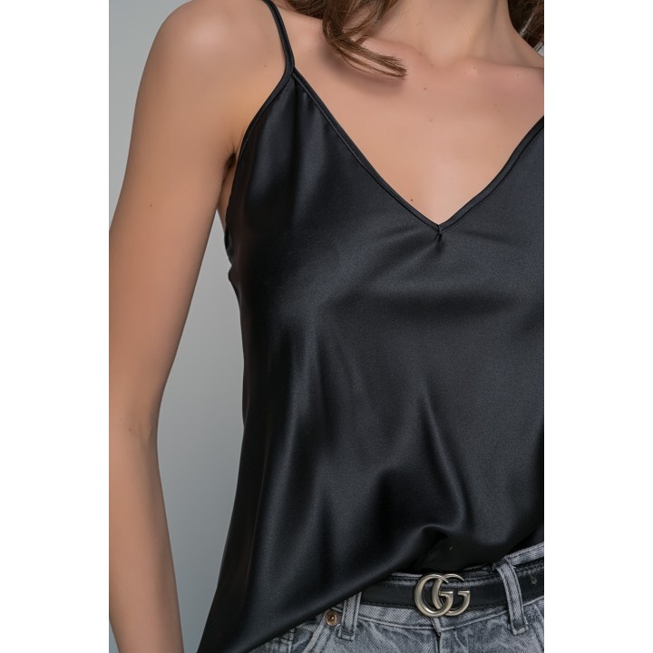 Σατέν Lingerie Top - Μαύρο