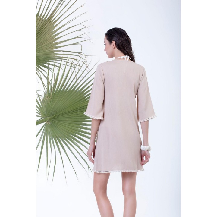 Καφτάνι Rayon με Διακοσμητικό Μοτίφ - Μπεζ