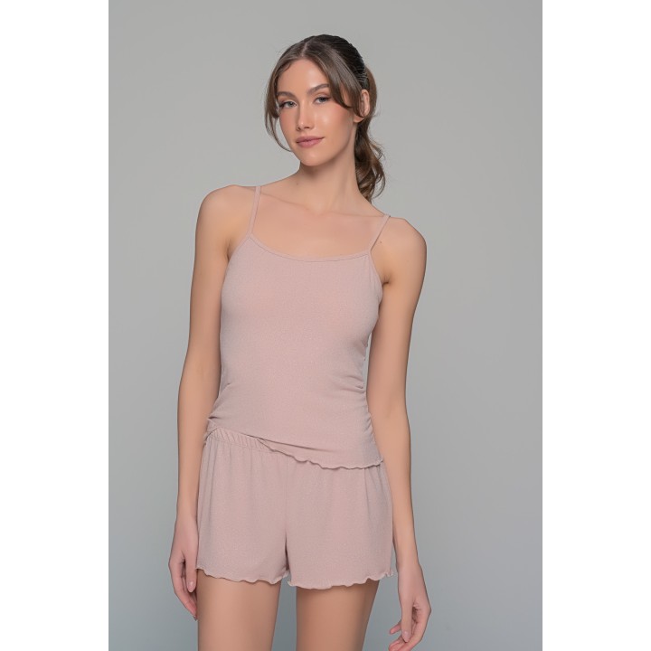 Σετ Τιραντάκι με Σορτς Ιριδίζουσα Λύκρα - Μπεζ