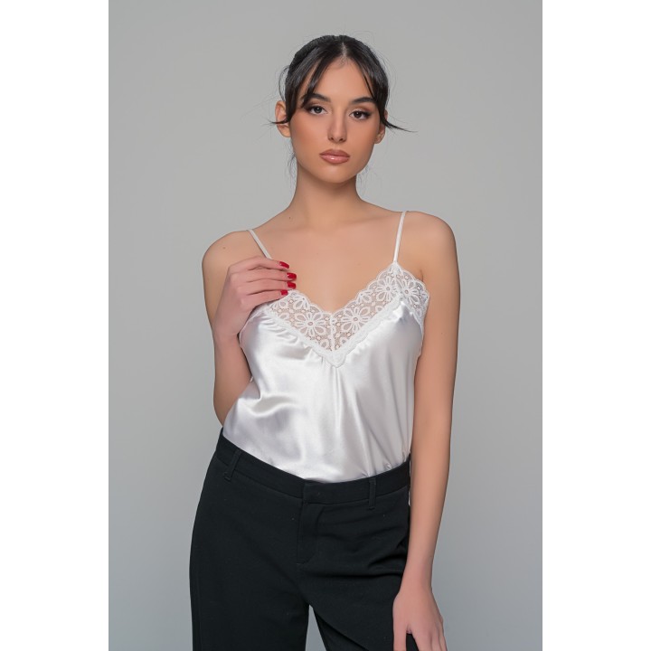 Σατέν Lingerie Top με Δαντέλα - Ιβουάρ