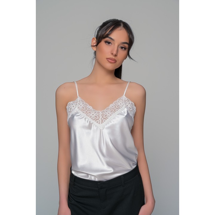 Σατέν Lingerie Top με Δαντέλα - Ιβουάρ