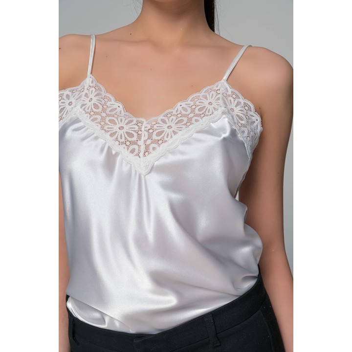 Σατέν Lingerie Top με Δαντέλα - Ιβουάρ