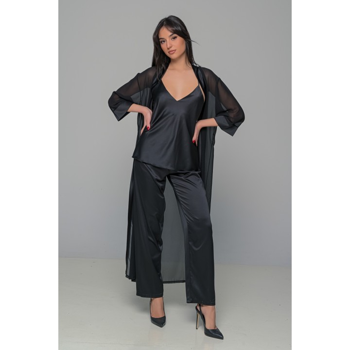 Σετ Πιτζάμα και Μάξι Ρόμπα - Μαύρο