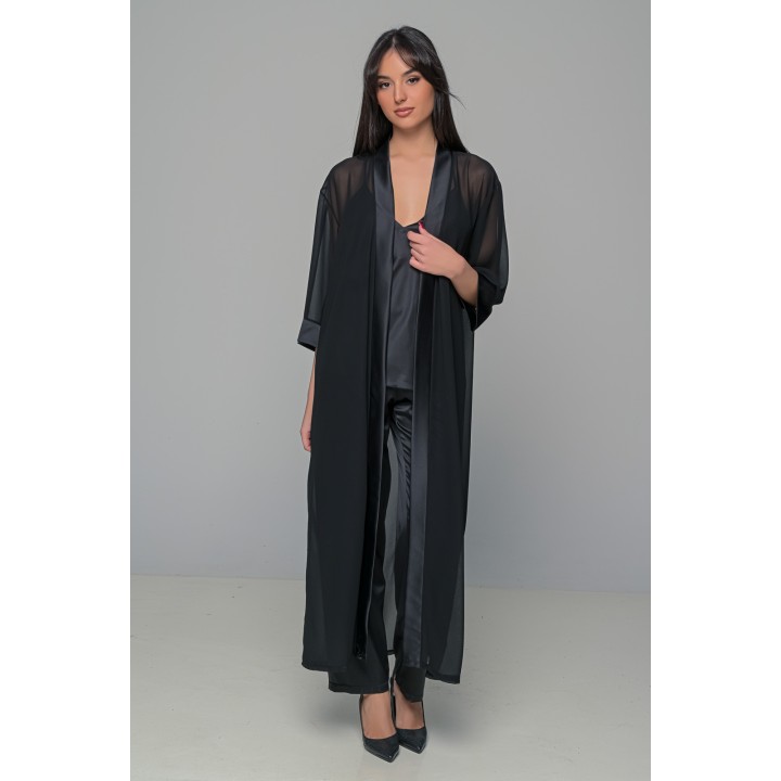 Σετ Πιτζάμα και Μάξι Ρόμπα - Μαύρο