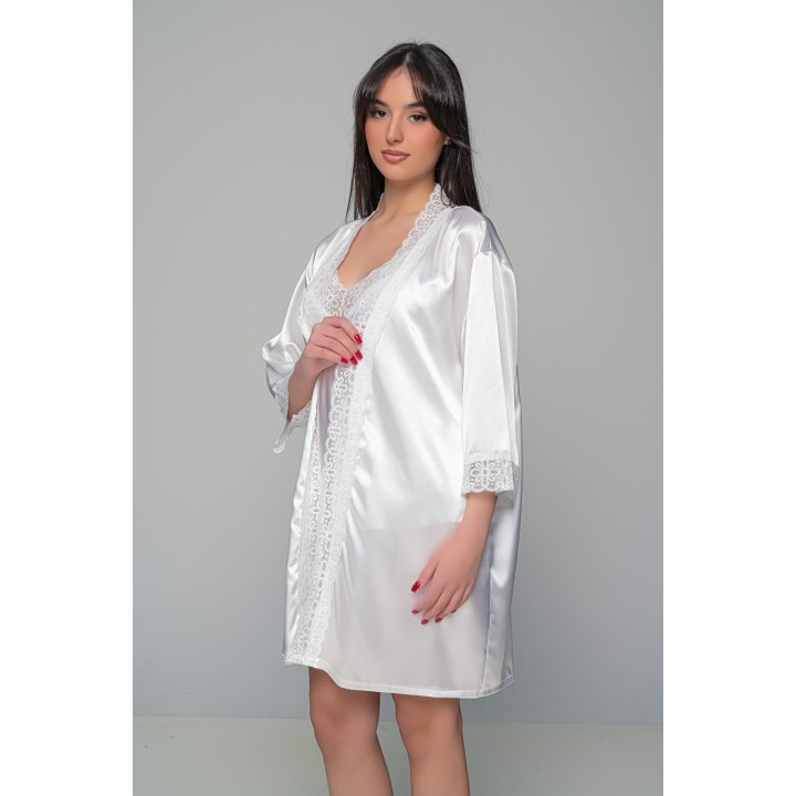 Νυφικό Σετ Σατέν Babydoll με Ρόμπα - Ιβουάρ