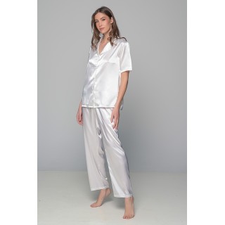 Νυφική Σατέν Κουμπωτή Πιτζάμα - Ιβουάρ
