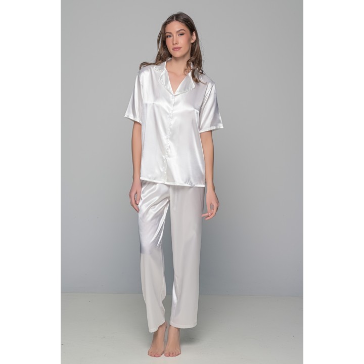 Νυφική Σατέν Κουμπωτή Πιτζάμα - Ιβουάρ