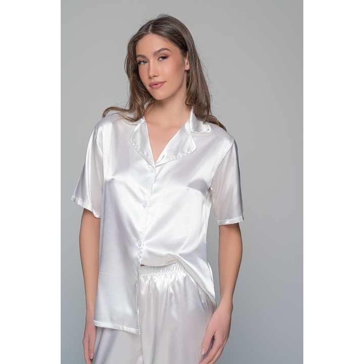 Νυφική Σατέν Κουμπωτή Πιτζάμα - Ιβουάρ
