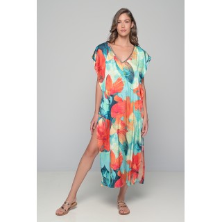 Μάξι Σατέν Καφτάνι - Φλοράλ