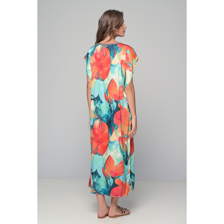 Μάξι Σατέν Καφτάνι - Φλοράλ