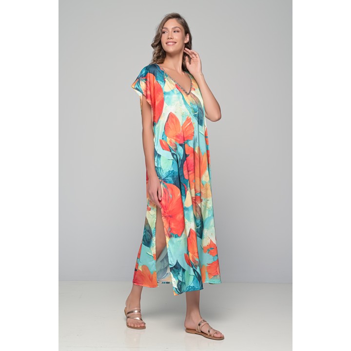 Μάξι Σατέν Καφτάνι - Φλοράλ