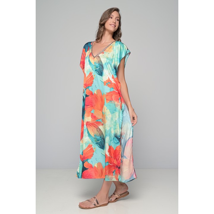 Μάξι Σατέν Καφτάνι - Φλοράλ