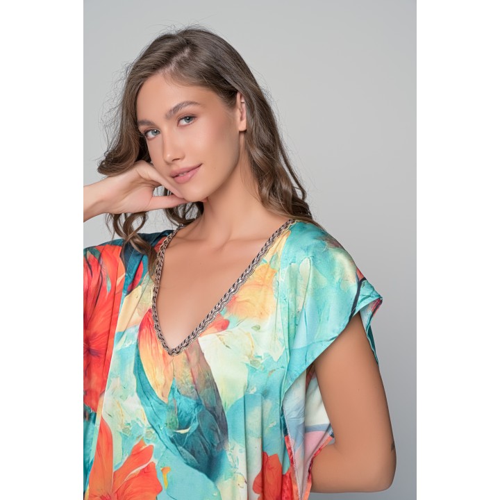 Μάξι Σατέν Καφτάνι - Φλοράλ