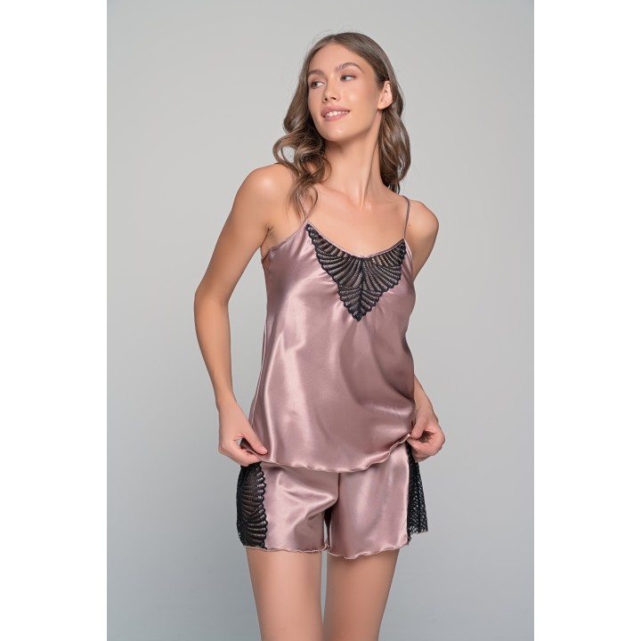 Σατεν Babydoll με Σορτς -Μόκκα-μαύρο