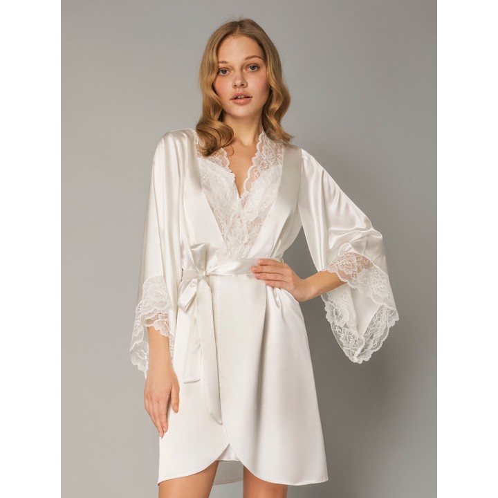 Νυφικό Σετ Σατέν Babydoll και Ρόμπα - Ιβουάρ