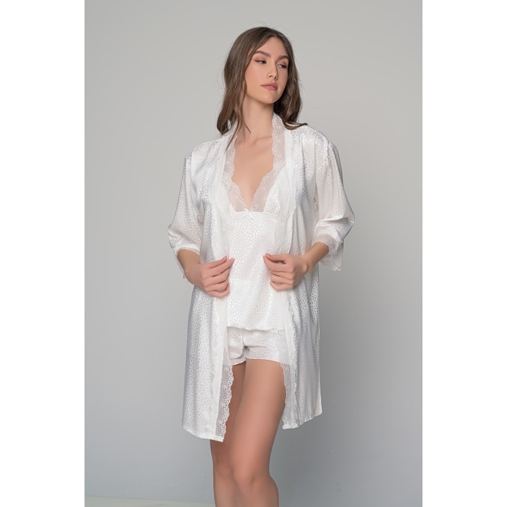 Νυφικό Σετ Σατέν Babydoll και Ρόμπα - Ιβουάρ