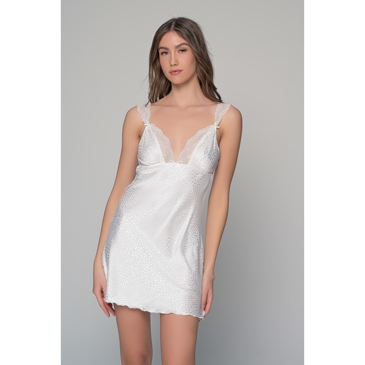 Νυχτικό με Σατέν και Δαντέλα Σετ με Ασορτί String - Ιβουάρ
