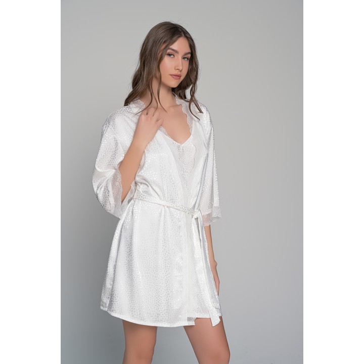 Νυχτικό με Σατέν και Δαντέλα Σετ με Ασορτί String - Ιβουάρ