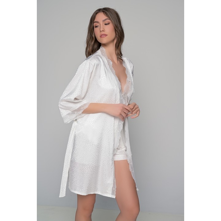 Νυχτικό με Σατέν και Δαντέλα Σετ με Ασορτί String - Ιβουάρ