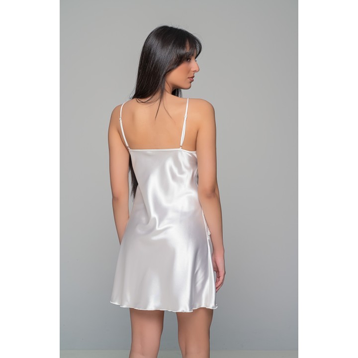 Σετ Σατέν Νυχτικό με Ρόμπα - Λευκό