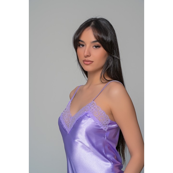 Σατέν Ρόμπα με Δαντέλα - Μαύρο