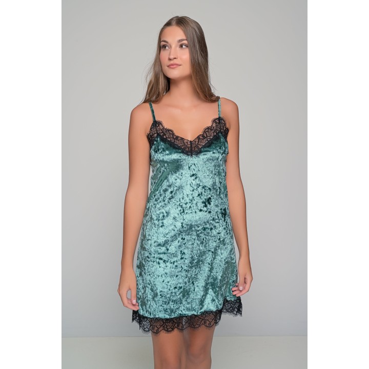 Βελούδινο Νυχτικάκι με Δαντέλα - Λαδί