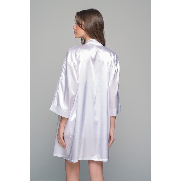 Σατέν Νυφική Ρόμπα με Δαντέλα - Λευκό