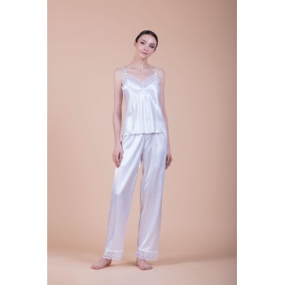 Νυφική Πυζάμα Σατέν Δαντέλα V Ντεκολτέ - Λευκό