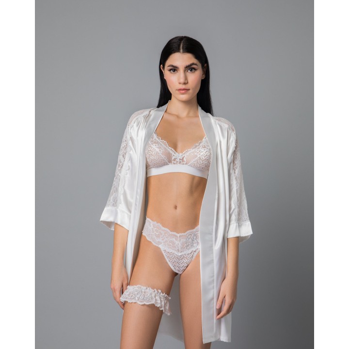 Σατέν Νυφική Ρόμπα με Δαντέλα - Ιβουάρ