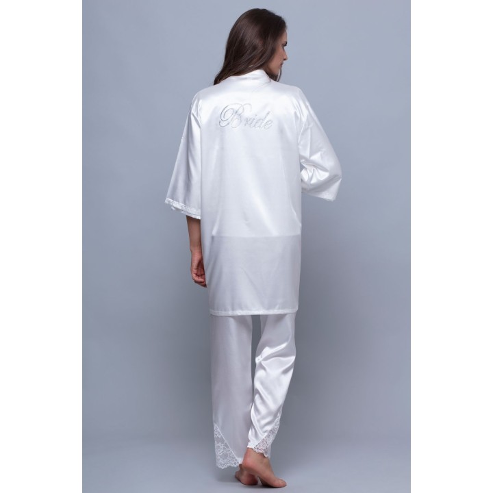 Νυφική Σατέν Ρόμπα με Στάμπα Bride - Ιβουάρ