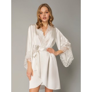 Νυφική Σατέν Ρόμπα με Δαντέλα - Ιβουάρ