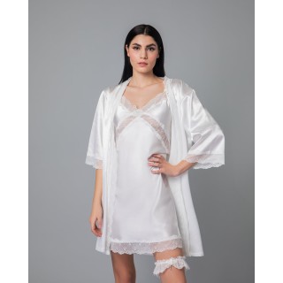 Νυφική Σατέν Ρόμπα με Δαντέλα - Ιβουάρ