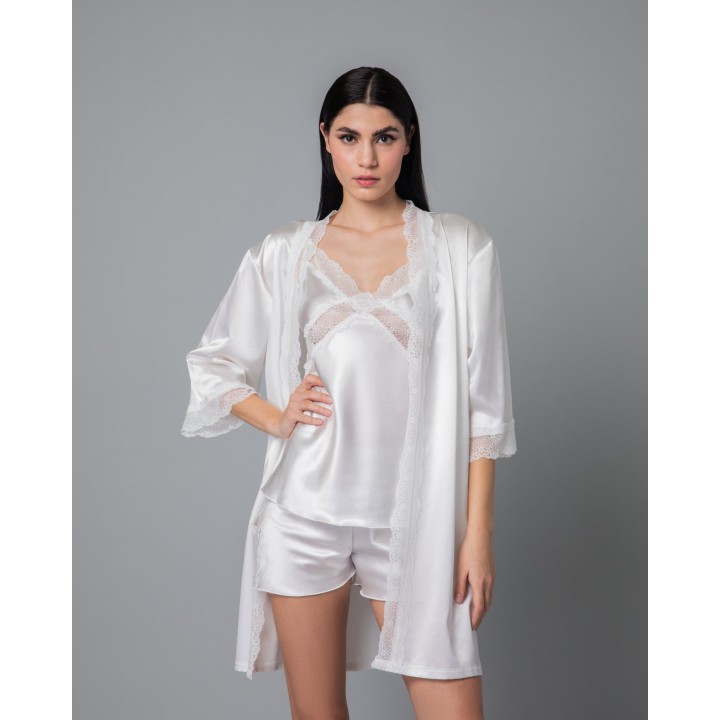 Νυφική Σατέν Ρόμπα με Δαντέλα - Ιβουάρ